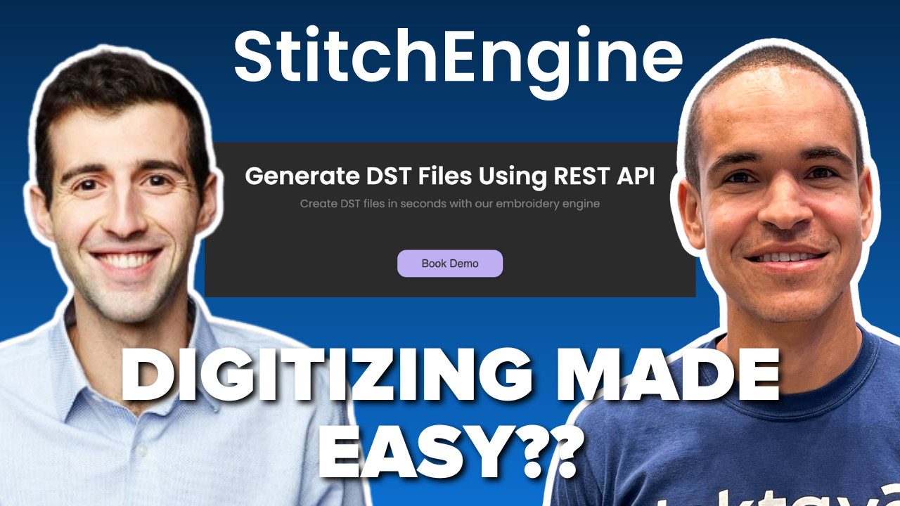 Bruce Ackerman and Daniel Spirgel presenting the main headline of Stitch Engine: to easily digitize DSL files using REST API